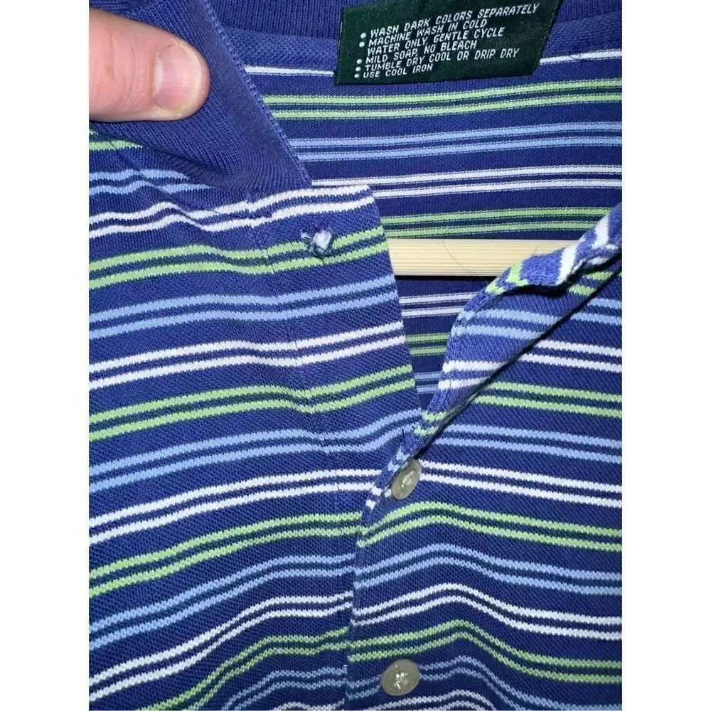 Masters Collection Men’s Collection Polo Striped Blue/ Green / White Polo Size L